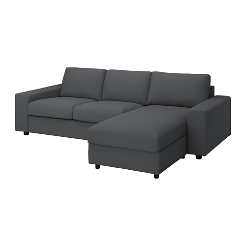 Sofá modular VIMLE. Gris oscuro, forma de L, diseño moderno, tejido suave.