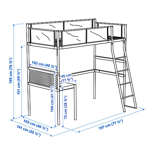 VITVAL, loft bed frame with desk top. 2 of 7 open dialog