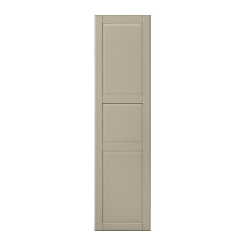 Una puerta de armario TYSSEDAL en gris-beige. Tiene un diseño de panel clásico con paneles de fibra pintados y una apariencia artesanal.