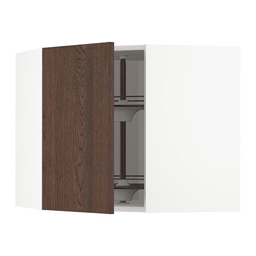 Mueble de cocina METOD: puerta de madera marrón oscuro, armario blanco, abierto a la vista.