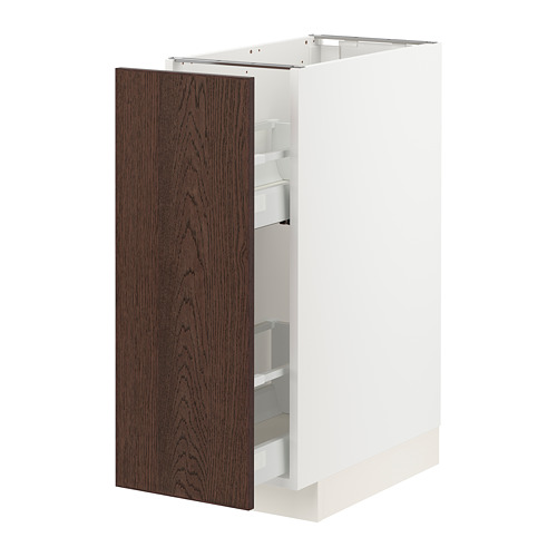 Mueble de cocina METOD, blanco con puerta de madera marrón oscuro, rectangular, robusto.