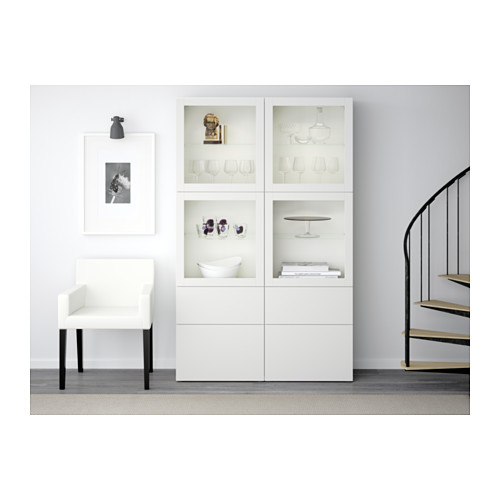 BESTÅ, display cabinet with  drawer runner, soft-closing 3 of 4 open dialog