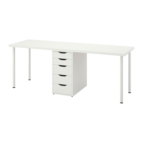 Escritorio LAGKAPTEN: blanco, tapa rectangular, 4 cajones, patas ajustables, minimalista, gran espacio de trabajo