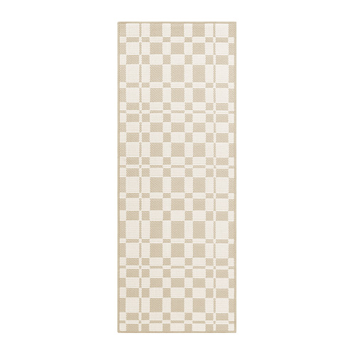 Alfombra rectangular beige NATTÅG, diseño a cuadros, poliéster reciclado.