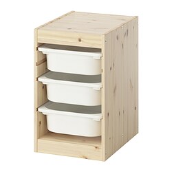 TROFAST, combinación almacenamiento+cajas, Pino teñido blanco claro / blanco
