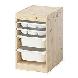 TROFAST, combinación almacenamiento+cajas, Pino teñido blanco claro / blanco
