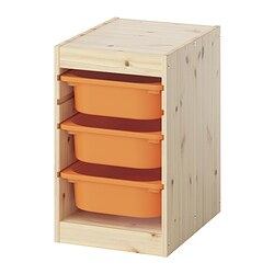 TROFAST, combinación almacenamiento+cajas, Pino teñido claro / naranja claro