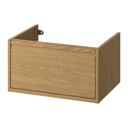 Cajón de baño efecto madera con diseño minimalista de cierre suave.