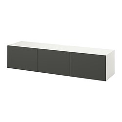 BESTÅ, banco para TV con puertas, Blanco / Lappviken gris oscuro