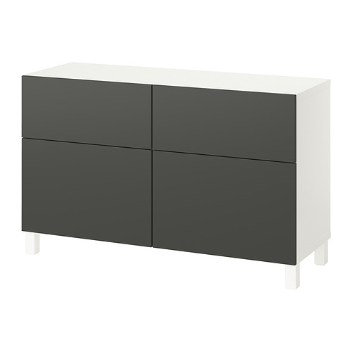 Ikea BESTÅ Mueble de 4 cajones gris oscuro y blanco, minimalista.