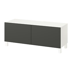 BESTÅ, banco TV con puertas, Blanco / Lappviken gris oscuro