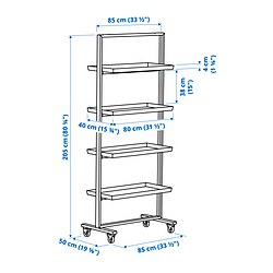 Measurement Illustration - MITTZON frame with castors/display shelf