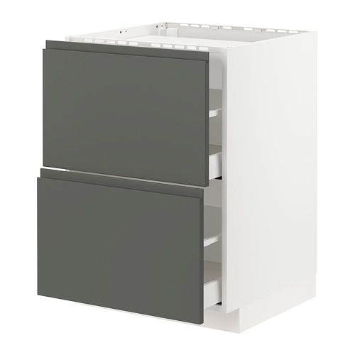Un moderno mueble de cocina blanco con dos cajones gris oscuro. Este mueble de cocina METOD tiene tiradores integrados y cajones de marcha suave.