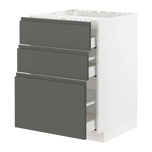 Mueble de cocina IKEA METOD, cajones grises, base blanca.