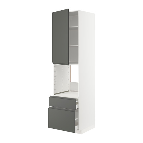 Mueble de cocina METOD en gris y blanco, mueble vertical alto con dos cajones extraíbles, estante ajustable.