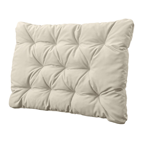 Cojín de exterior KUDDARNA beige, rectangular con estampado de diamantes, poliéster reciclado sostenible.