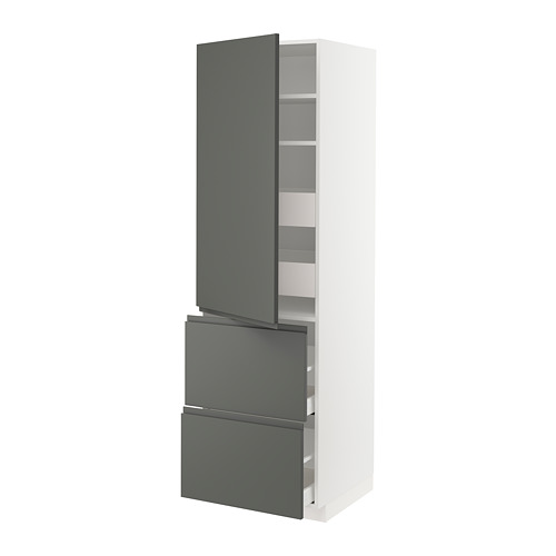 Mueble de cocina moderno METOD, blanco con tiradores grises, cajones de cierre suave.