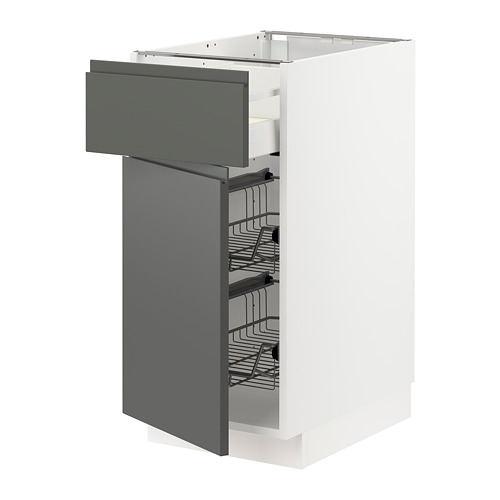 Mueble de cocina METOD blanco con cajón extraíble y cestas gris oscuro, diseño moderno.