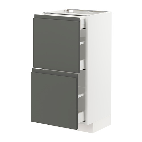 Mueble de cocina METOD: dos cajones gris oscuro, estructura blanca, diseño moderno y elegante.