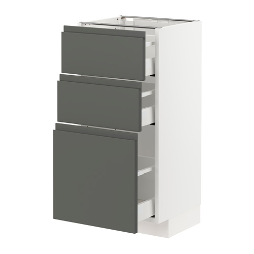 Mueble de cocina METOD con tres cajones gris oscuro, tiradores de diseño moderno y elegante.