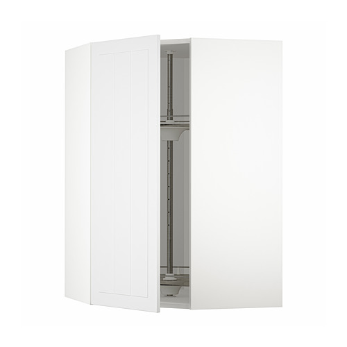 Cocina de método: mueble esquinero blanco, estante ajustable, carrusel de cristal.
