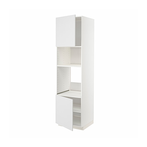 Mueble de cocina METOD blanco, alto con puerta abierta, estante ajustable.