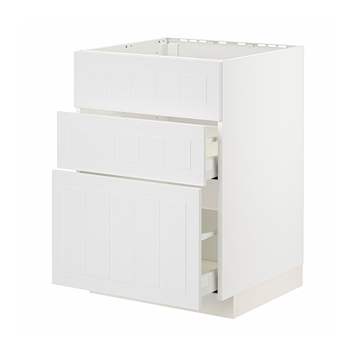Mueble de cocina IKEA METOD blanco con cajones abiertos, forma rectangular, diseño liso.