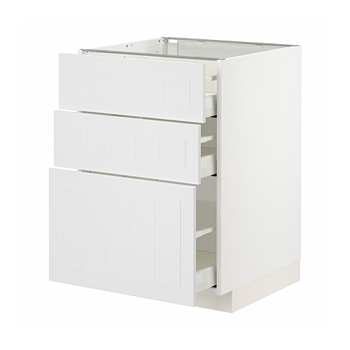 Mueble de cocina METOD blanco con tres cajones.