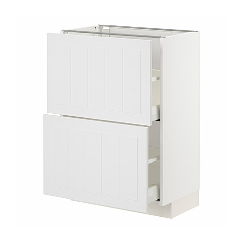 Mueble de cocina METOD blanco con dos cajones abiertos y dos puertas cerradas.