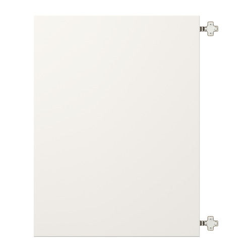 Panel rectangular de fibra de madera blanco con bisagras de níquel, diseño minimalista.
