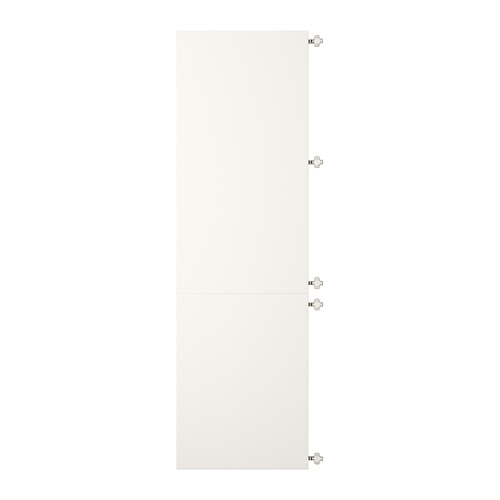 Puerta VEDDINGE blanca con cinco tiradores, tablero de fibra y acero, forma rectangular.