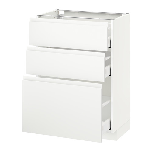 Un moderno mueble de cocina METOD blanco de ikea con tres cajones extraíbles, un elegante diseño minimalista.
