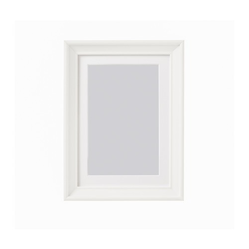 Marco de fotos KNOPPÄNG blanco, rectangular con borde fino.