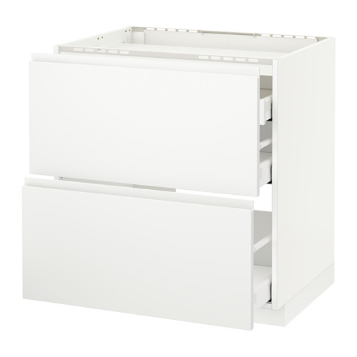 Mueble de cocina METOD blanco con cajones y tiradores integrados.