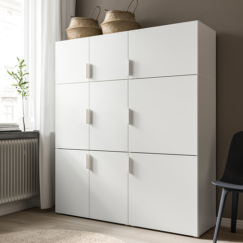 Moderno armario de almacenamiento blanco con 6 puertas cerradas, apto para el sistema platsa.