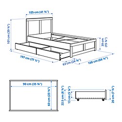 Measurement Illustration - FÅGELFJÄLLET bed frame with 2 storage boxes