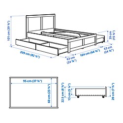 Ilustración de medidas - FÅGELFJÄLLET base de cama+4 cajones