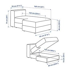 Ilustración de medidas - JÄTTEBO módulo chaise longue, izquierda