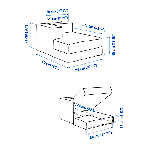 Ilustración con medidas del producto: JÄTTEBO.
