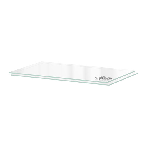 Una estantería de cristal UTRUSTA de forma rectangular transparente. Está hecho de vidrio templado, ideal para organizar artículos de cocina.