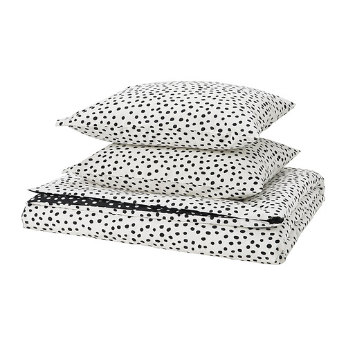 Conjunto nórdico BJÖRKGRÅMAL, lunares en blanco y negro, suave mezcla de algodón y viscosa, forma rectangular, diseño divertido.