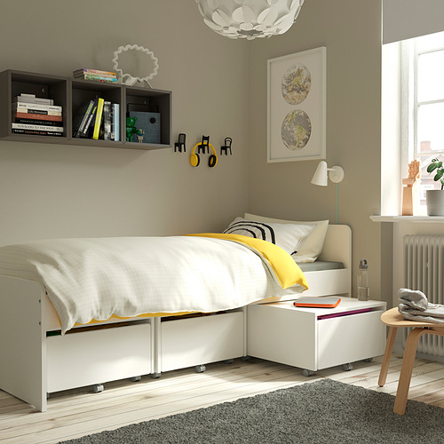 SLÄKT, bed con 3 storage boxes. 2 of 5 open dialog