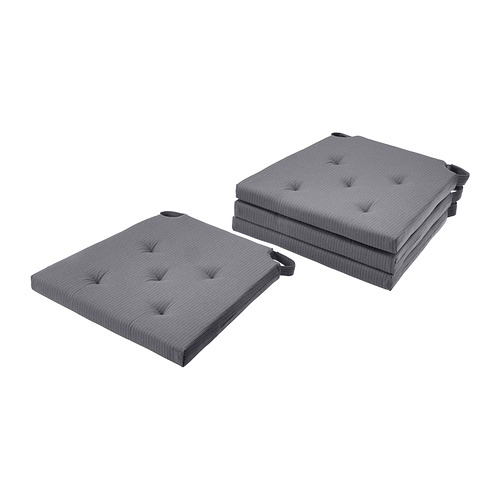 Dos cojines rectangulares grises con diseño capitoné, cierres de velcro.