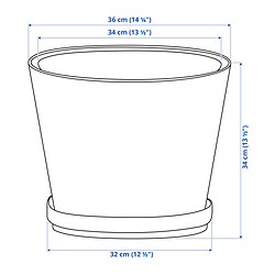 Ilustración de medidas - BRUNBÄR maceta con plato
