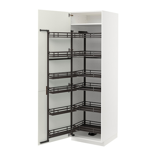 Mueble de cocina METOD con estantes extraíbles, construcción blanca, metálica y madera, diseño moderno.