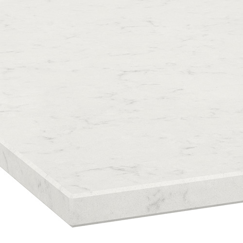 Encimera de mármol blanco con superficie lisa, pulida y vetas sutiles.