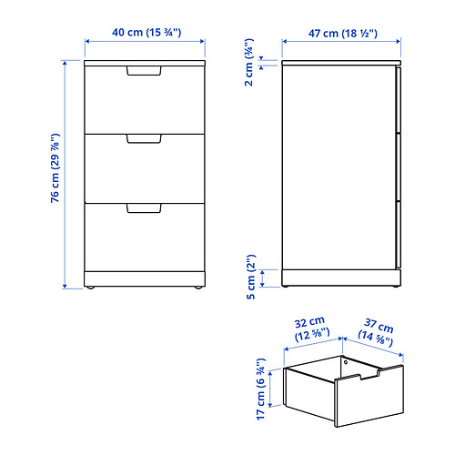 NORDLI, Chest of 3 drawers. 6 of 6 open dialog