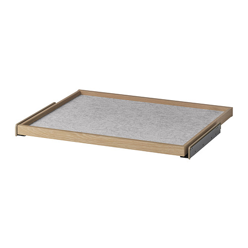 Bandeja extraíble Ikea KOMPLEMENT: marco de madera clara, superficie de fieltro gris, forma rectangular.