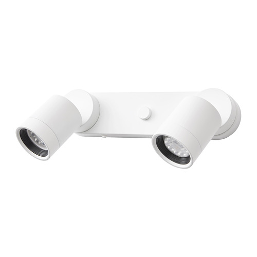 Foco de doble cabezal blanco, NYMÅNE, diseño moderno, focos ajustables, acabado metalizado.