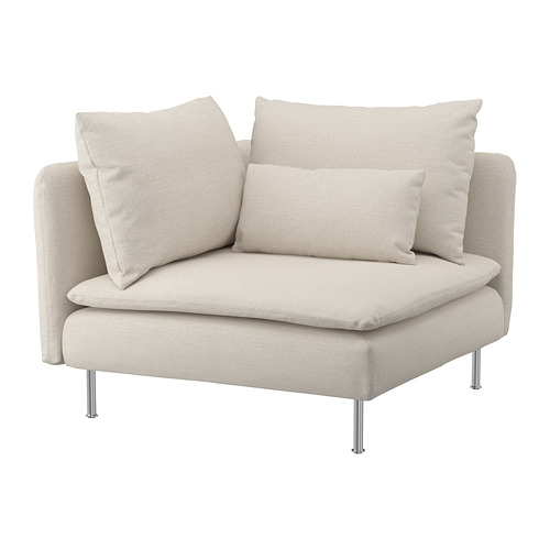 Silla SÖDERHAMN, beige, tela, diseño cuadrado, patas metálicas, cómoda.